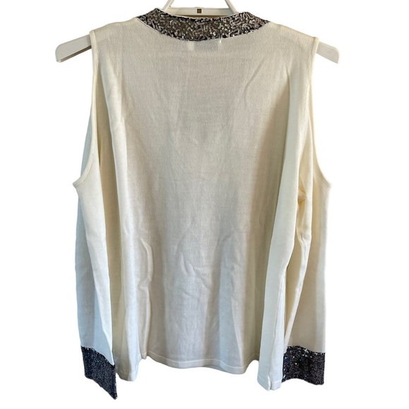 NWT New York & Co Cream Cold Shoulder Sweater v-neck silver sequin size XXL - Picture 2 of 11